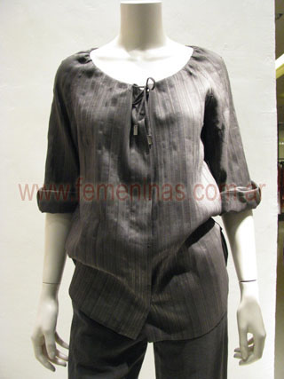 Camisola de moda rayada gris escote a la base con cordon MAXMARA